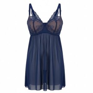ADORE ME Navy Blue Lace Trim Babydoll Chemise Lingerie 40G Valentines Day